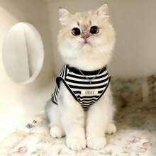 1PC Pet Striped Vest Shirt For Spring And Summer, Lightweight And Breathable Casual Pet Clothing Is Perfect For Daily Fashion, Garden Walks, Family Outings, Festivals And Gatherings, Bringing Elegant And Fresh Style To Your Pets - Black and White - View 1