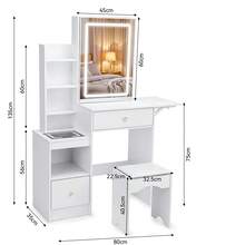 Dressing Table Set With Mirror And Stool, Adjustable LED Light Vanity Table, 3 Drawers Makeup Desk With Sliding Mirror - White #2 - View 10