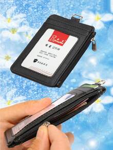 Life-Mate Leather ID Card Holder Wallet With Side Zipper Pocket, Credit Card Slots, Multi-Card Slots, Transparent ID Window And Neck Lanyard - Black - View 2