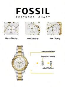 Fossil 女款日常時尚雙色不鏽鋼手鍊石英計時腕錶 ES5107 百搭手錶 - 銀色 - 查看 5