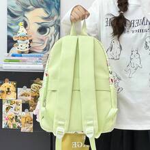 LECEY Mochila de gran capacidad con estampado de rayas y dibujos animados - Verde - Ver 2