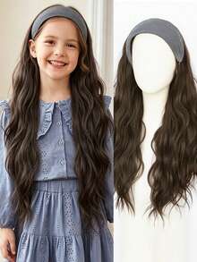 Perruque demi-perruque synthétique 24 pouces avec bandeau, cheveux ondulés volumineux, accessoires capillaires pour enfants - Multicolore - Voir 14