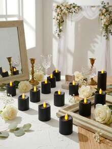 6/12/24pcs Flameless Candle Lights With Remote Control, Timer/Remote Function, Battery Operated, LED String Lights, Odorless Flameless Candles, Mini Candles, Wish Candles, For Tabletop Centerpiece Decor, Suitable For Home, Halloween, Christmas, Mother's Day, Valentine's Day, Birthday, Wedding, Party, Dining Table, Various Holiday Atmosphere Lights - Black - Warm Light - View 5