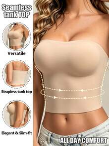 EssElegance Wireless Seamless Bandeau Bra For Women, Non-Slip High Elastic Breathable Outerwear, Removable Padding, All-Season Strapless Tank Top Style - Apricot - View 2