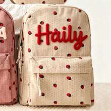 Ransel Nama Kustom dengan Motif Kotak-kotak Stroberi, Ransel Perjalanan Kapasitas Besar dengan Kompartemen Laptop - MultiWarna - View 57