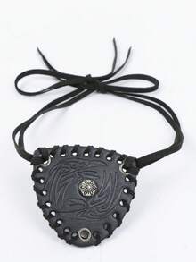 Parche de ojo de pirata vikingo medieval | Accesorio de cosplay de cuero PU vintage con remaches | Máscara de ojo de capitán ajustable unisex | Accesorio esencial para Halloween/actuaciones en el escenario - ZSJ - Ver 3