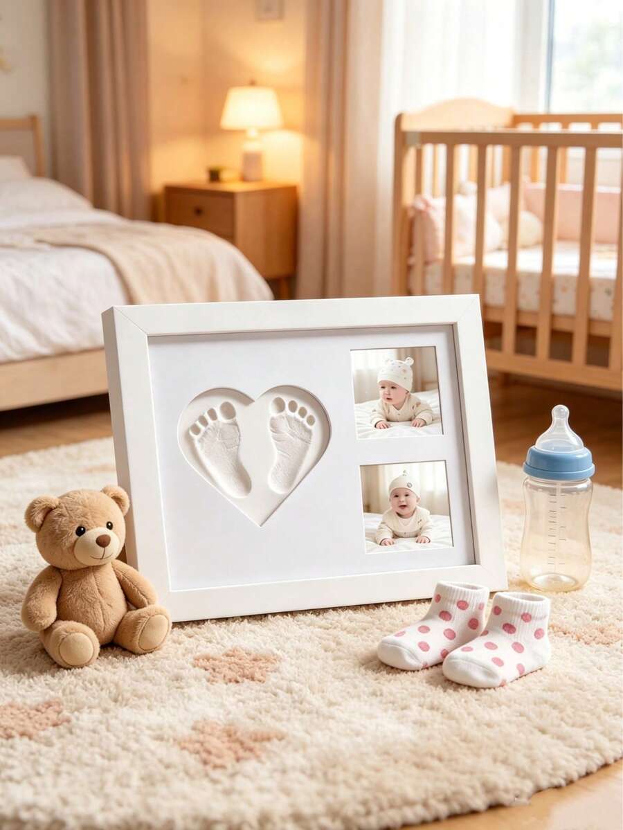 1pc Baby Growth Hand & Footprint Photo Frame Set, Commemorative Photo Frame, Gift For New Mom, Newborn Essential, Nursery Decor - Multicolor - View 1