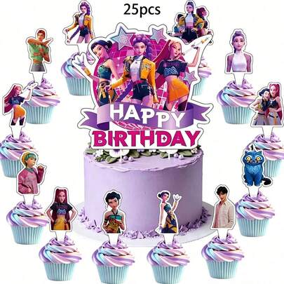 DOBBLE Hunting Music Theme Cake Topper, Cartoon Pop Singer Anime Periphery Cupcake Toppers Birthday Decorations Theme Party Supplies