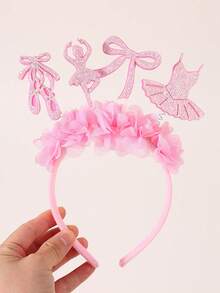 1pc Pink Ballet Girl Floral Headband,Exquisite Glitter Ballet&Shoes Dancing Girl&Bow&Ballet Skirt,Elegant Fashion Stage Performance Hair Accessory - Pink - View 4