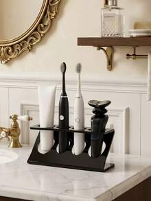 Soporte multifuncional para cepillo de dientes, diseño de 4 compartimentos con drenaje hueco, estante de almacenamiento para cepillo de dientes eléctrico, pasta de dientes y afeitadora, organizador de encimera de baño, accesorio de encimera de baño, opcional en negro y blanco - Blanco y Negro - Ver 4