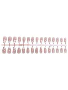 30pcs Full Size Spring Daisy Short Almond Press-On Nails, Gentle French Milk White Daisy Fresh Style Nail Tips - 彩色 - 查看 2