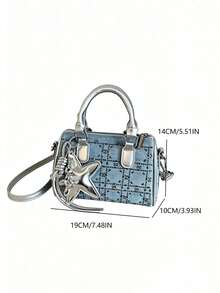 Japanese & Korean Style Niche Design Ins Style Star Pattern Handbag, Commuting, Outing, Daily Shopping, New Versatile Fashion Minimalist Denim Pillow Bag, Korean Version Chic Handbag, Shoulder Bag, Crossbody Bag - Dusty Blue - View 6