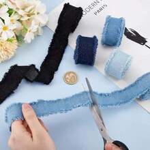 1 pieza Cinta de tela vaquera con borde deshilachado - Tira de tela azul de doble cara, perfecta para manualidades, proyectos con efecto vaquero, decoración de ropa y envolver regalos - Cinta deshilachada sin costura - Multicolor - Ver 3