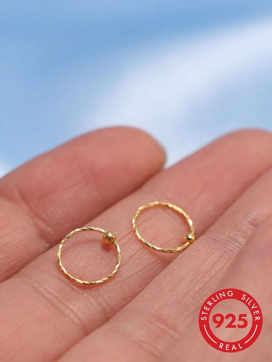 1件扭曲鼻环,925纯银鼻钉,耳骨耳环,鼻部穿刺饰品,22G 8毫米 - 金色 - 查看 1
