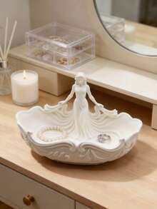1pc Luxury Semi-Transparent White Portrait Jewelry Dish, Bedroom Vanity Decorative Ornament, Jewelry Tray, Desktop Small Item Storage Tray - Multicolor - View 6
