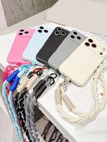 極簡純色柔軟相機保護手機殼，適用於 iPhone 17 Pro Max、17 Pro、16 Pro Max、15、14 Pro Max、13、12 Pro、11，防摔糖果編織肩帶防摔保護套 - 灰色 - 查看 4