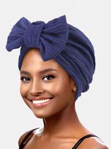 1pc Women's Elastic Cotton Bow Chemotherapy Headscarf Hat, Suitable For Daily Use - Turmeric - View 10