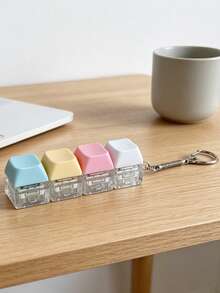 Stress Relief Keyboard Keychain, Macaron Color Finger Keyboard Toy, Stress Relief Prop, Keycap Keychain Pendant Decoration, Handbag Charm, Desktop Accessory, Birthday Gift, Party Favor - Macarons - View 6