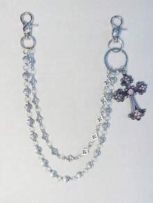 男士牛仔褲跨褲鏈錢包鏈 復古雙層鏈條嘻哈龐克口袋鏈鑰匙圈 - 彩色 - 查看 3