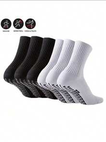 6 Pairs Anti-Slip Football/Sports Socks, With Grip Dots, Thick Terry Bottom, Suitable For Running, Football, Basketball - Black and White - View 11