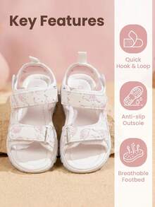 Sandalias deportivas cerradas para niñas, con estampado de mariposa, cierre de gancho y bucle, suela gruesa antideslizante y transpirable, adecuadas para playa, escuela y actividades al aire libre en verano - Blanco - Ver 5