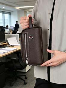 Minimalist Business Men's Clutch Bag, Lightweight Large Capacity Square Pouch For Outings And Commuting - Brown - View 6