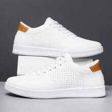 STARNOVO Men's Classic Solid Color Low-Top Sneakers, Comfortable Non-Slip Lace-Up Casual Sports Shoes, Round Toe, Suitable For Outdoor Activities, All-Season Daily Wear - White - View 2