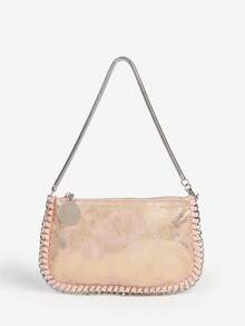 Bolso de mano tipo baguette de axila con correa de cadena, multifuncional y multiusos, de tono plateado metálico, para hombro y cruzado - Rosa - Ver 6