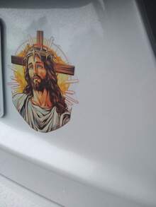 Calcomanía de vinilo transparente troquelada de la corona de espinas y la cruz de Jesucristo premium para ventanas de coche/camión. Resistente al agua y a la intemperie para portátiles. Regalo cristiano duradero y accesorios para automóviles, fácil de despegar y aplicar, sin residuos pegajosos. - A - Ver 4