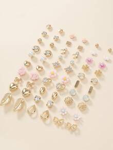 30 Pairs Women's Fashion Stud Earrings Set, Cute Flower, Heart, Rhinestone, Water Drop, Bow, Minimalist Geometric Multi-Style Earrings Combination, Suitable As Gift For Friends, Holiday, Daily Casual Wear - Multicolor - View 4