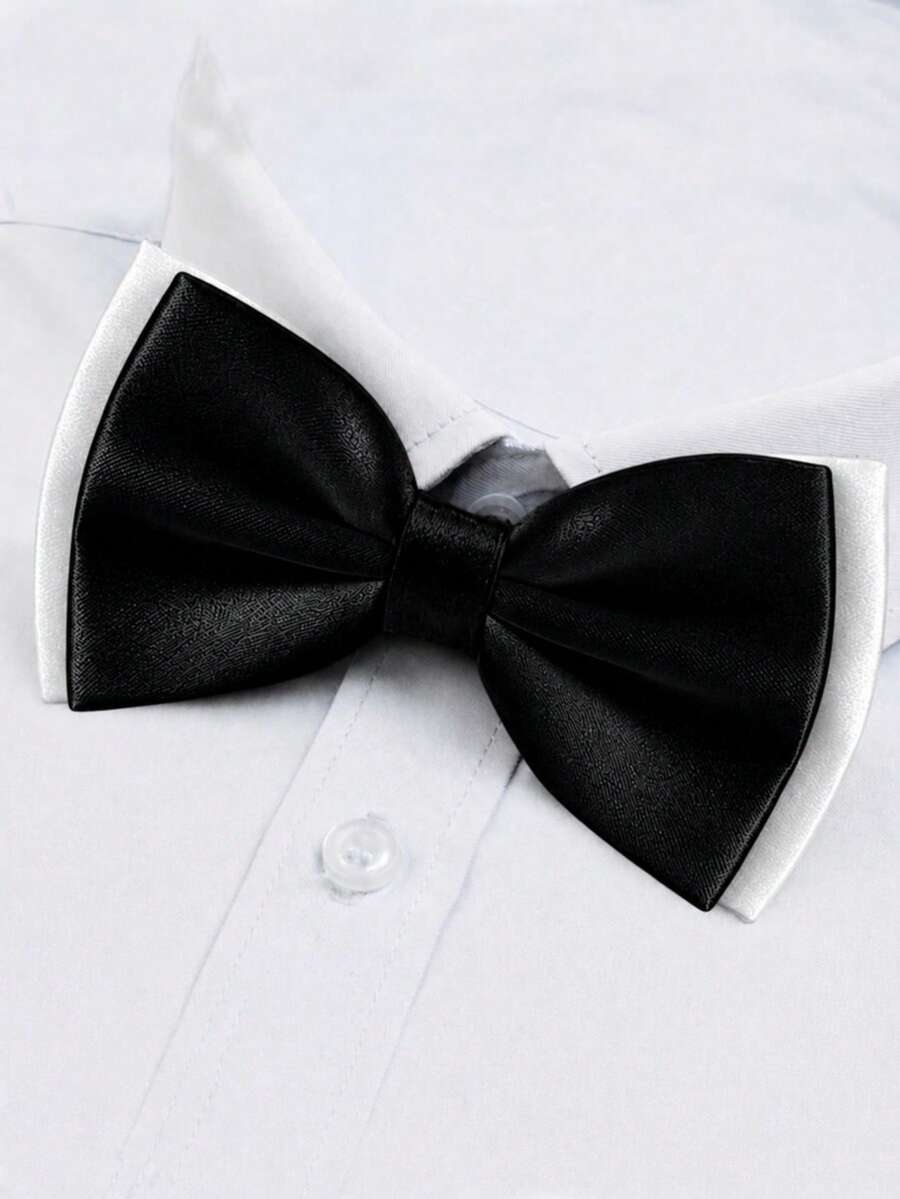 1 pieza Corbata de moño de doble capa y doble color para hombre, corbata de moño ajustable - Negro - Ver 1