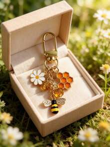 蜜蜂雛菊水鑽合金包飾吊飾、鋅合金鑰匙圈、蜜蜂花卉主題汽車鑰匙圈，適用於手機耳機吊飾、蜜蜂錢包飾品、蜜蜂造型包飾、串珠包飾、蜂巢包飾、鏈條包飾、女款包飾、動物主題包飾，返校季、教師節、度假、節日禮物、生日禮物、派對驚喜禮物 - 多色 - 查看 2