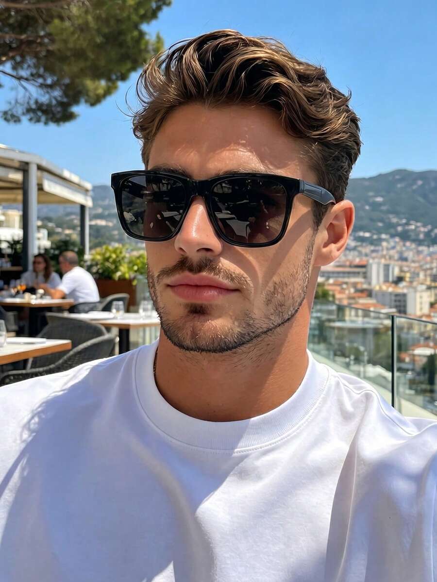 Vintage Square Large Frame Plastic Black Fashion Glasses Classic Style Decorative Travel Beach Vacation Casual Daily Wear Summer Sun Protection Anti-UV Driving Fashion Glasses For Men And Women - Black - View 1