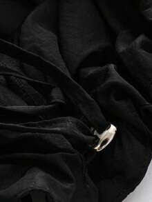 Langarm Stehkragen Plissee Nylon Jacke Mantel Schwarz - Schwarz - Übersicht 6