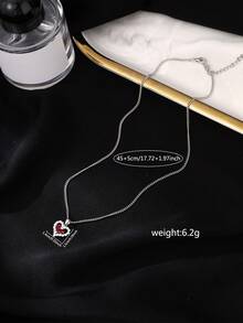 1件浪漫波浪紅色熱情心形吊墜項鍊 女款 - 銀色 - 查看 5