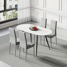 Dining Table And Chairs Set 4, Extendable Table With 4 Faux Leather Chairs For Dining Room, Kitchen, 4 Seater Room Set - White Marble Table + 4 Grey PU Chairs - 查看 2