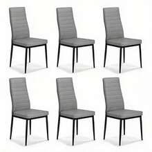 Dining Table And Chairs Set 6, Extendable Table With 6 Faux Leather Chairs For Dining Room, Kitchen, 6 Seater Room Set - White Marble Table + 6 Gray PU Chairs (black Legs) - View 12
