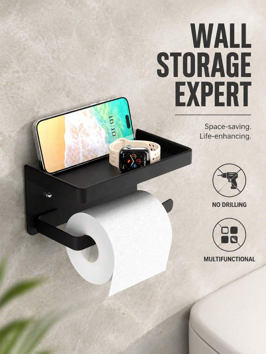 1 pieza Portarrollos de papel higiénico, sin necesidad de perforar, estante de papel higiénico para baño, portarrollos de papel higiénico autoadhesivo, estante de papel higiénico montado en la pared, portarrollos de papel higiénico para baño, accesorios de herrajes para baño, decoración de baño - soporte para papel - Ver 1