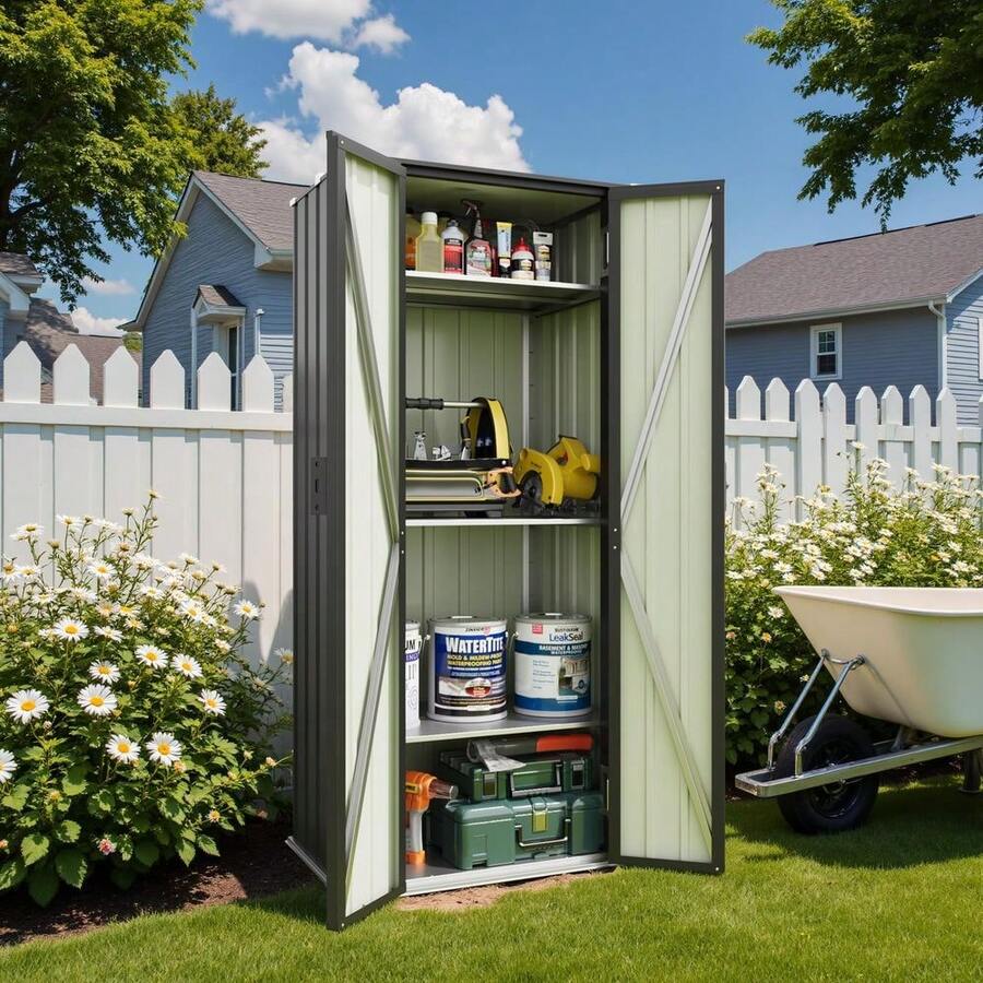 28 Cuft Outdoor Storage Shed With Adjustable Shelves, Metal Vertical Storage Cabinet With Lockable Door, Outdoor Waterproof Too - Multicolor1 - View 1