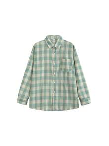 Korean Style Green Plaid Shirt Jacket Women Spring Loose Casual Relaxed Long Sleeve Sun Protection Thin Cardigan Top - Green - View 7