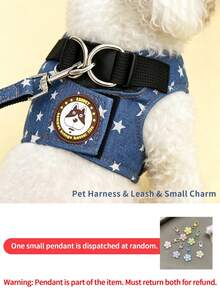 Multi-Style Series Pet Harness And Leash Set, Random Small Pendant Included, 6 Pattern Options, Anti-Escape Adjustable Cat And Dog Vest-Style Harness, Suitable For Medium And Small Pets Outdoor Walking Dog Leash, Pet Clothing And Accessories - Multicolor - View 26