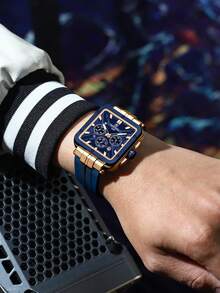 Reloj de cuarzo para hombre REWARD, estilo de moda empresarial, pantalla de fecha, manecillas luminosas, multifunción, alta calidad, regalo, diseño clásico, correa de silicona - Azul Marino - Ver 3