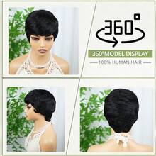 Brazilian Remy Hair Machine Made Pixie Cut Wigs For Women Short Straight Human Hair Wig 4inch 150% Density Layered Hair Wigs For Daily Use Natural Color 1B And 99J# - Multicolor - View 5