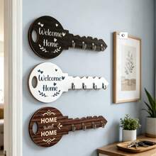 Halloween Boho Style Wooden Key Holder Wall Mount Hooks Space Saving Entryway Key Organizer Easy To Install Suitable For Home Office Bedroom Living Room Kitchen Decor Rustic Vintage Design Storage Solution Functional Decorative Accessory Perfect Gift Idea - Multicolor - View 3