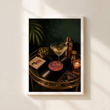 1pc Vintage Bar Cart Wall Art Canvas Poster Retro Cocktail Prints Martini Glass Painting Vinyl Record Artwork Picture Giclee Print Dark Green Kitchen Home Bar Decoration Moody Aesthetic Framed/Unframed/Wooden Hanging - Record Tray - View 6