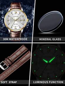 FANSICHEN New Waterproof Night Light Quartz Watch, Dual Calendar, Extra Large Dial, Suitable For Men's Daily Wear, Ideal Gift For Holidays - Brown - View 6