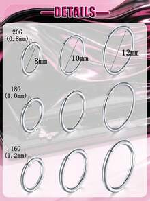 20G 316L Stainless Steel Fashion Nose Ring Set, Suitable For Women And Men, Cartilage Rings, Earrings, Nose Rings, Lip Rings, Septum Rings, 8mm 10mm 12mm 18G 16G - Small Opening - View 6