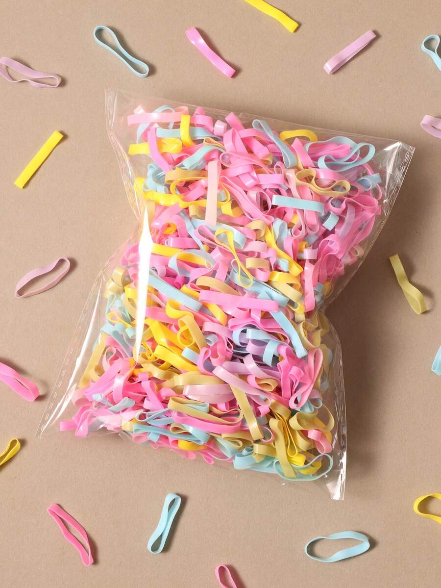 500pcs 2.5cm Disposable Thickened Rubber Bands, Medium Size, High Elasticity, Simple Versatile Hair Ties, Non-Damaging, Durable Hair Accessories For Women - Multicolor - View 1