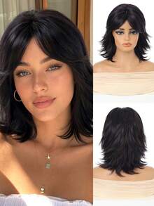 Gray Silver Highlight Mixed Low Curvature Slight Wavy 12 Inch Shaggy Layered Bob Wig Heat Resistant Synthetic Air Fringe Wig For Female - Multicolor - View 12