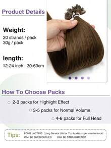 50pcs K-Tip & V-Tip Hair Extensions, Real Human Hair, Keratin Coated, #4 Chocolate Brown, 14-22 Inch Straight, K-Tip Keratin Hair Extensions, Invisible V-Tip Hair Extensions, Christmas - S4 - View 8